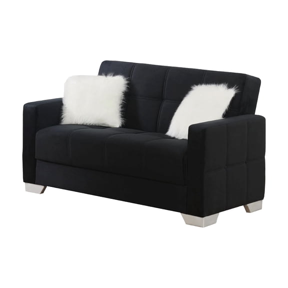 Beyan Signature Ontario 65" Microfiber Convertible Sleeper Loveseat in Black