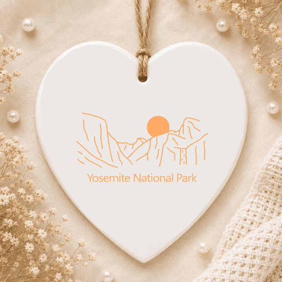 Yosemite Skyline Throwback Design Classic 2D FLAT HEART Ceramic Ornament