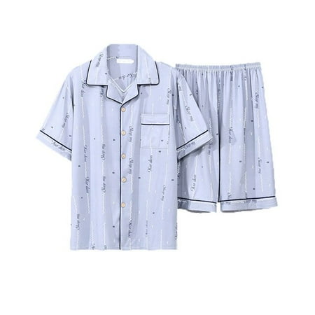 

PIKADINGNIS Plus Szie Mens Pajama Set Summer Comfortable Men Sleepwear Short Sleeve Cotton Pajamas Men Elastic Waist Pant Leisure Outwear