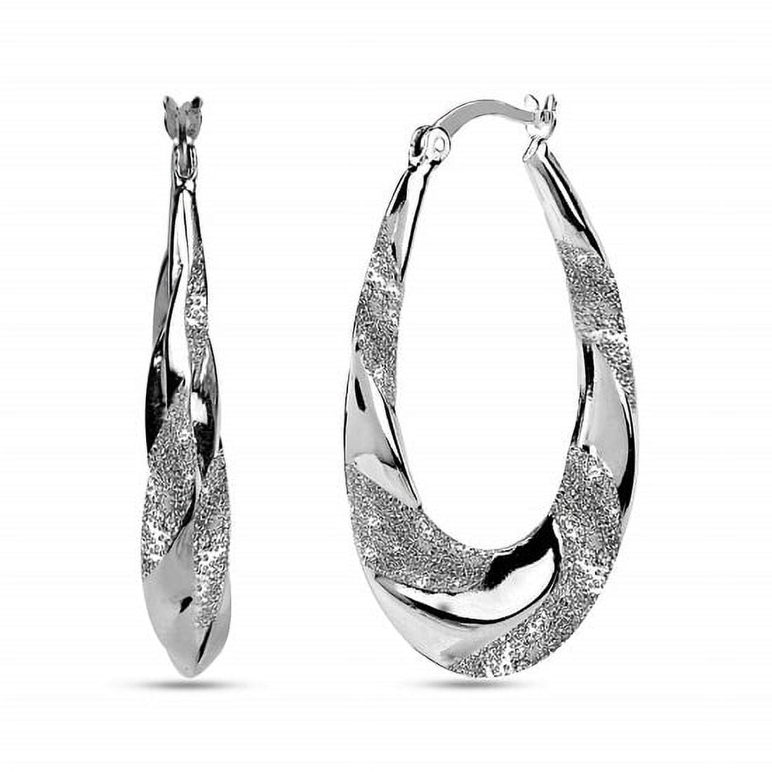 LeCalla 925 Sterling Silver Hypoallergenic Shrimp Classic Diamond-Cut Click Top Oval Hoop Earrings for Women and Teen 38MM