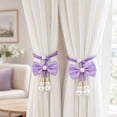 thumbnail image 5 of Voglyf Adjustable Curtain Tiebacks 2 Pack, No Drill Cute Bow Rope Holdbacks, Satin Bow Pearl Decorative Curtain Cords, Hand‑Woven Rope Curtain Tie Backs for Window Curtain Decoration,Purple, 5 of 8