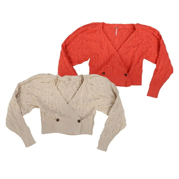 Free People Women's Cropped Sweater Long Sleeve Wrapped Knit Jacket V-Neck Xs M