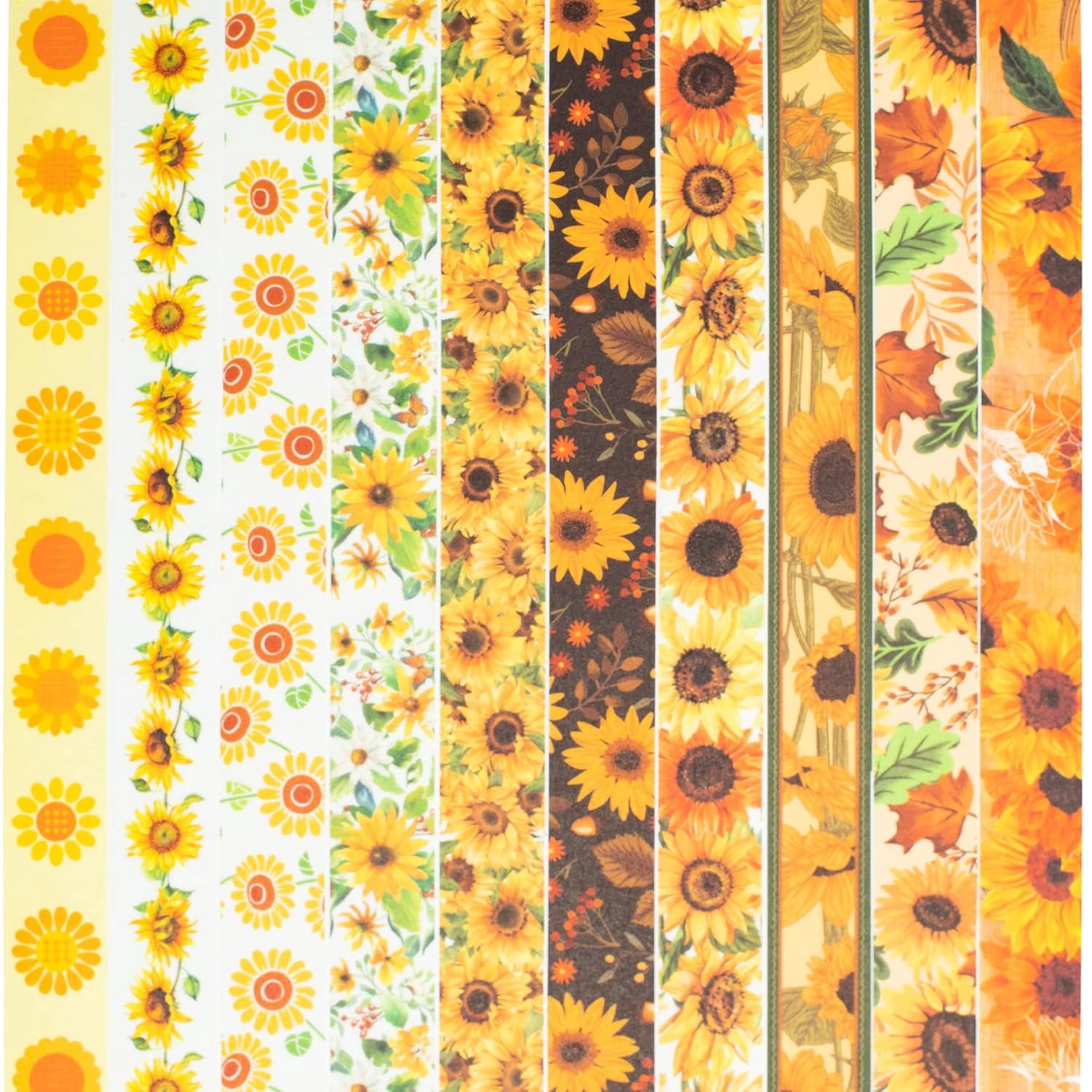 Sunflower Washi Tape Set 10 Rolls Floral Print Decorative Sun Flowers Masking Tapes for Arts, DIY Crafts, Journals, Planners, Scrapbook, Wrapping