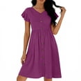 thumbnail image 3 of LIaqionyy Women Short Sleeve Dresses V Neck Button down Sundress Summer Casual Beach Vacation Dress with Pockets, 3 of 6