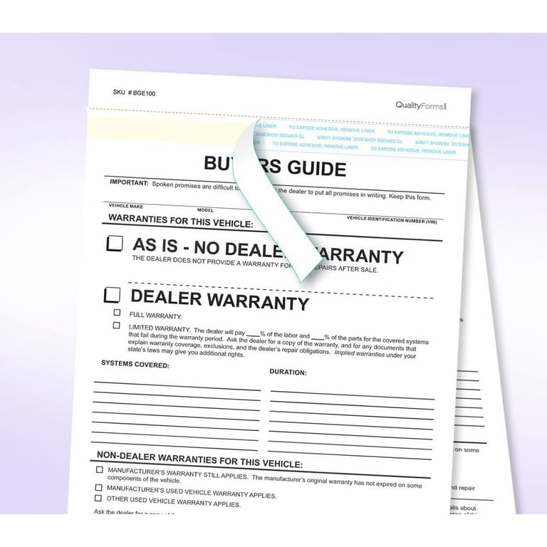 2 Part Dealer Buyers Guide Form, English Format - As is - No Dealer Warranty/Dealer Warranty 50 - Walmart.com 2-part-dealer-buyers-guide-form-english-format-as-is-no-dealer-warranty-dealer-warranty-50-walmart-com