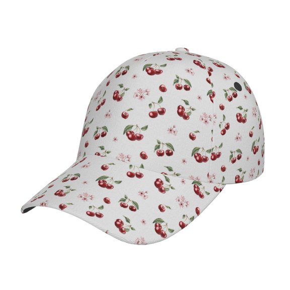 Honeii Cherry Berries Print Hat, Women's Baseball Hat Unisex Fit, Baseball Cap,Adjustable One Size