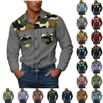 Men's Camo Work Shirts Long Sleeve Button Down Cargo Shirt Jacket with Two Pockets Outdoor Fishing Camping Tops, Army Green, S, Gifts for Men!