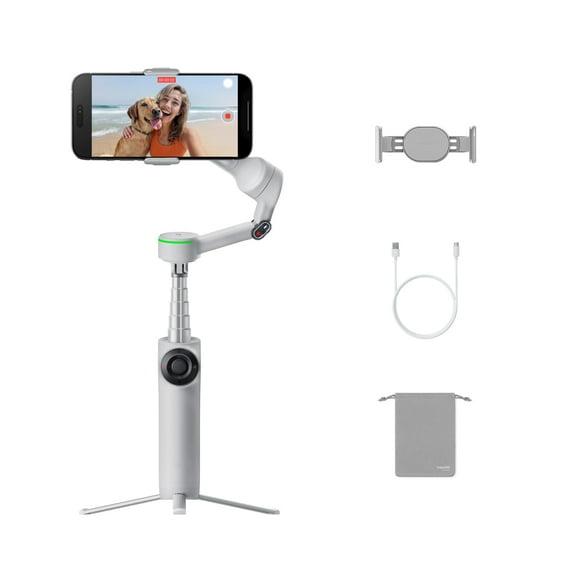 Insta360 Flow 2 Pro Grey - Foldable AI Phone Gimbal, Track in 200+ Apps with Apple DockKit, Multi-Person Tracking, 360º Pan Tracking, Built-in Tripod/Selfie Stick, iP