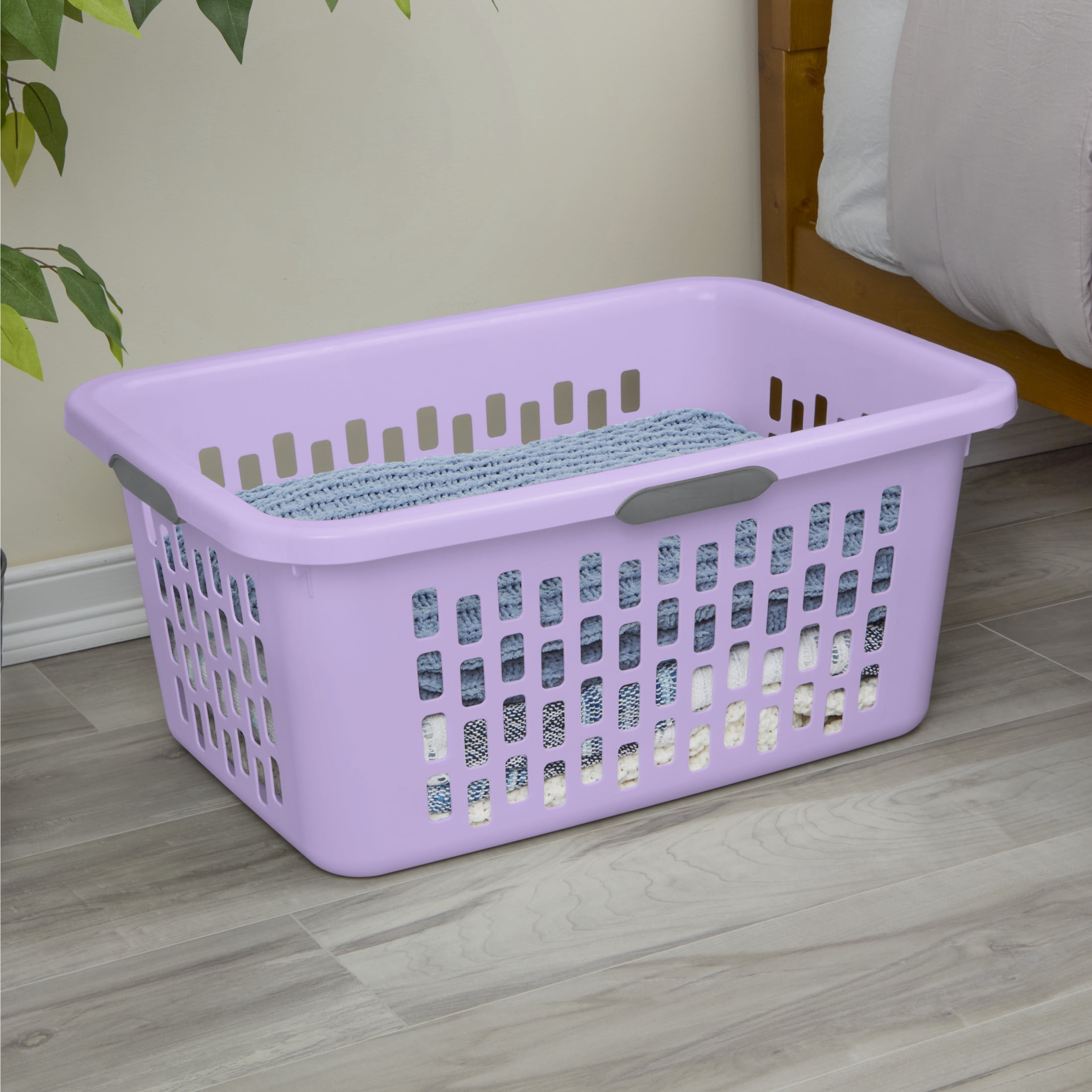 Sterilite Large 2 Bushel Plastic Laundry Basket with 4 Comfort Grip Handles, Lilac, 6 Pack
