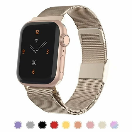 CCnutri Compatible with Apple Watch Band 38mm 40mm 42mm 44mm, Stainless Steel Loop Metal Mesh Bracelet with Adjustable Magnet Lock Wristbands for iWatch Series 1/2/3/4/5/6/7/SE, ChampagneGold