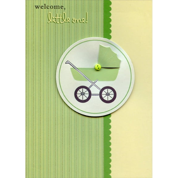 Designer Greetings Tip On Stroller Banner with Tip On Sun Shade and Button 3D Hand Decorated Designer Boutique Keepsake New Baby Congratulations Card