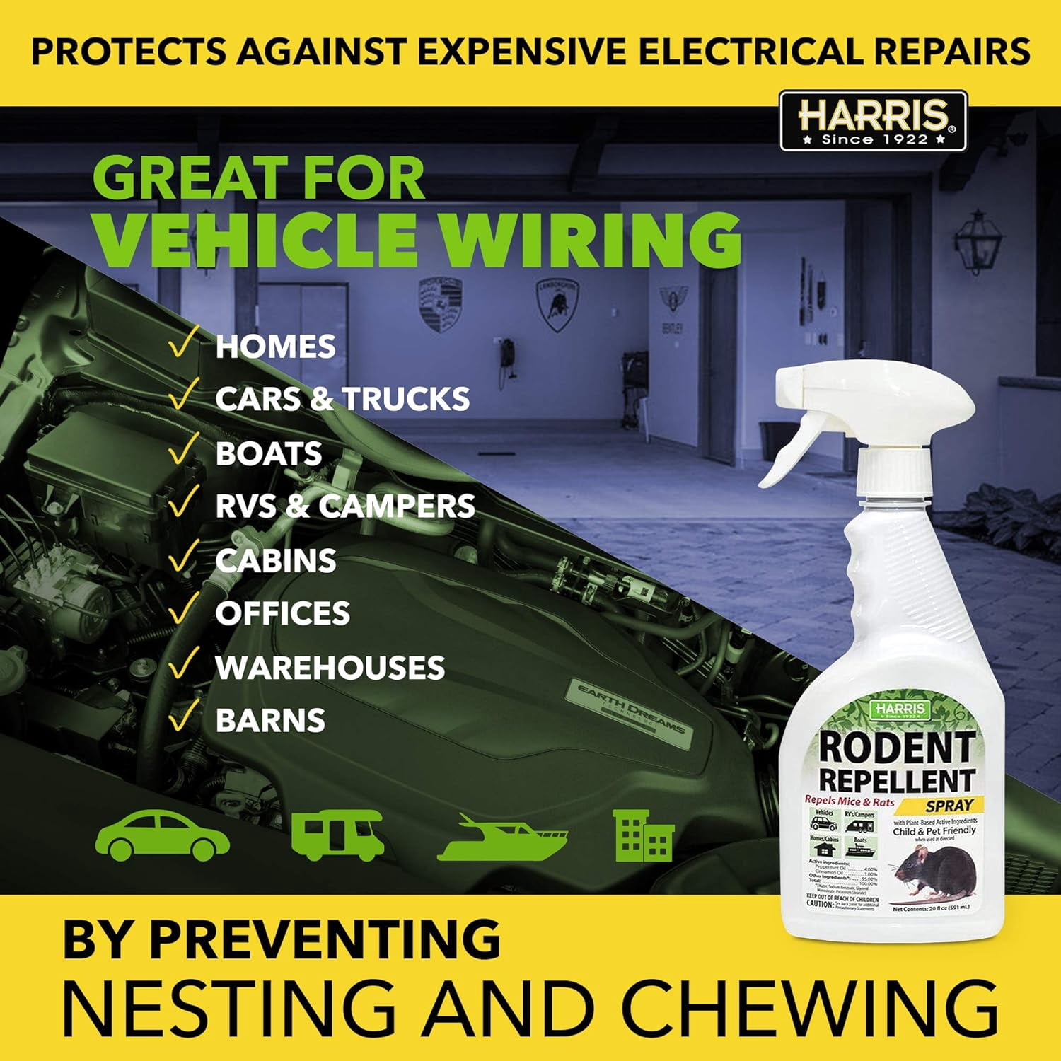 Peppermint Oil Mice & Rodent Repellent Spray for House and Car Engines, Humane Mouse Trap Substitute, 20oz