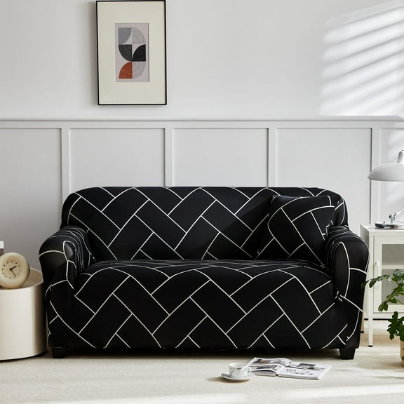 HonorHut Printed Sofa Cover Full Wrap Stretch Couch Covers Polyester Loveseat Non-Slip Slipcovers Washable Sofa Throw for Pet Hair Spill Resistance Sofa Clothes Cover Black White