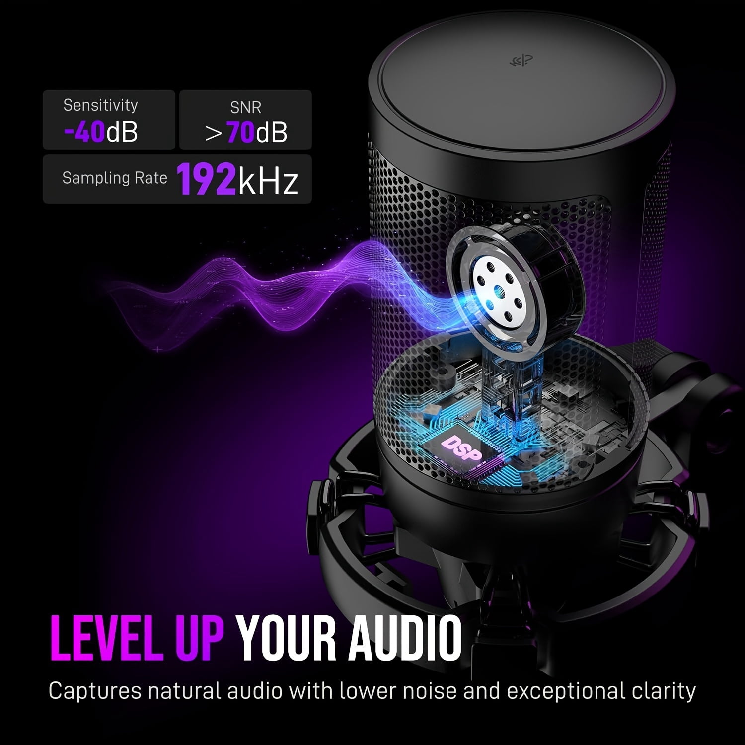 General  USB Microphone Suitable for Streaming, Podcast & Gaming - Pop Filter, Diaphragm Condenser Mic with Boom Arm, Volume/Gain Control & RGB - Compatible for PS4/, Mac, PC, Phone (PC Gaming Mic)