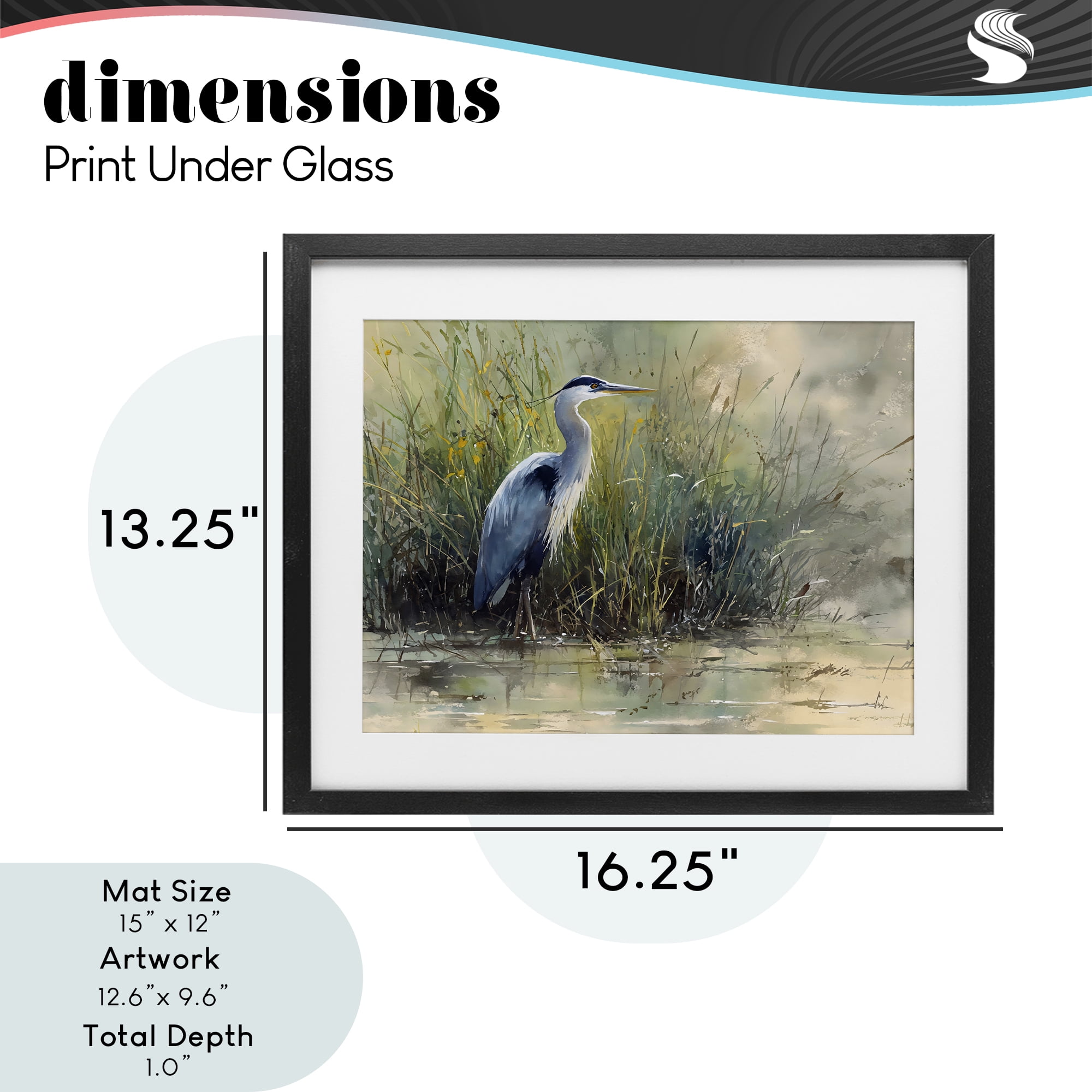 Stupell Industries Heron In The Grass Black Framed Print Under Glass, design by Franklyn Gregory