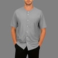 thumbnail image 2 of KeShDi Summer Mens T Shirts Button down Button down Men's Fashion Solid Color V-neck Button Short Sleeved Oversized Breathable Sports and Casual Cardigan Top Gray XL, 2 of 7