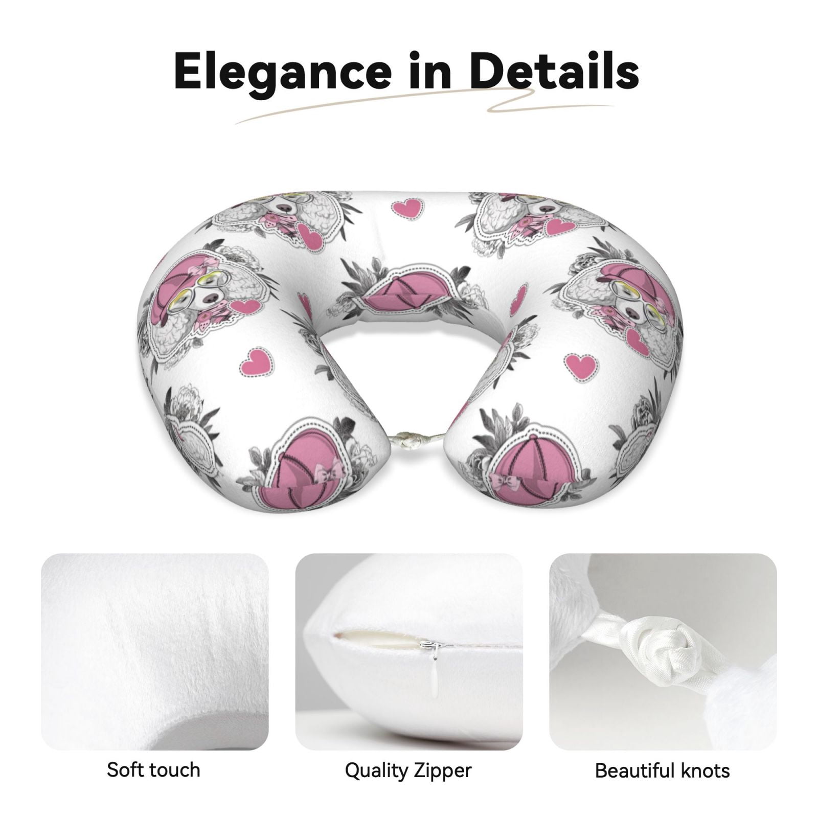 Xecao Cartoon Poodle Dog Print Memory Foam Cervical Neck Pillow Versatile U-Shaped Pillows for Home,Office,Camping,Travelling,Soft Washable Cover