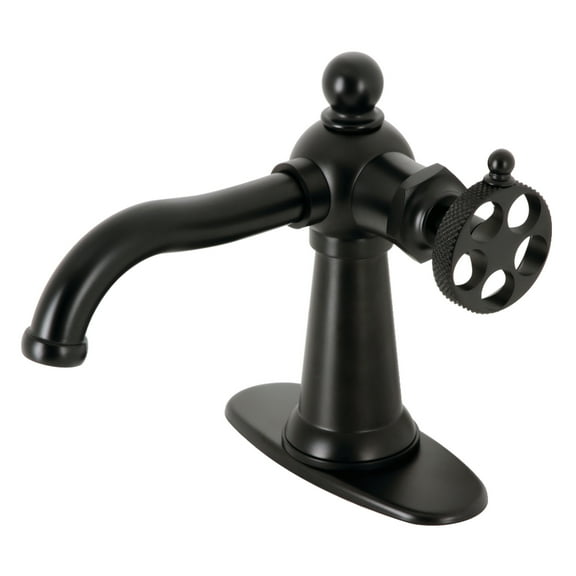 Kingston Brass KSD3540RKX Webb One-Handle Single-Hole Bathroom Faucet with Knurled Handle and Push Pop-Up Drain, Matte Black