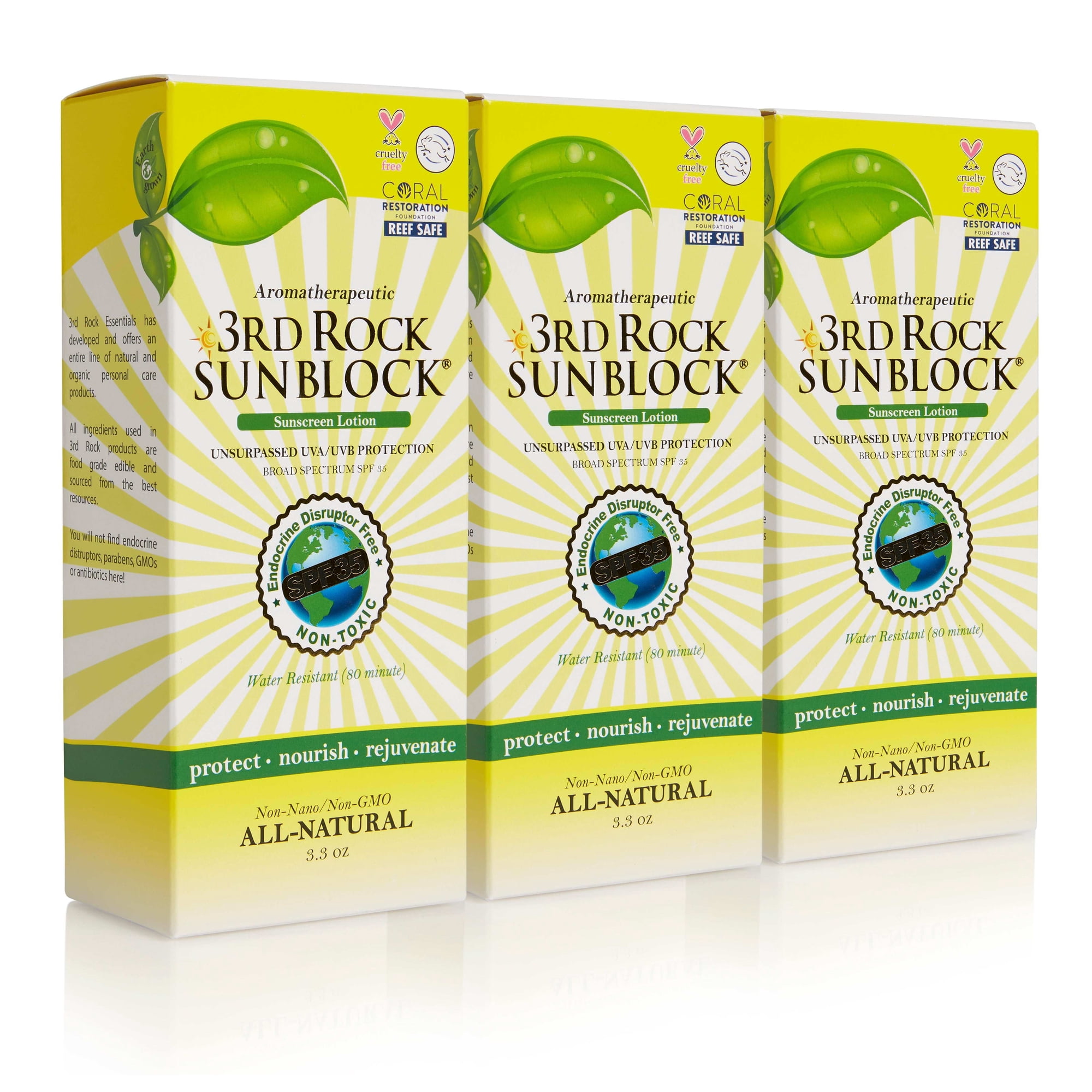 3rd Rock Sunblock SunScreen Lotion SPF OZ (3 Pack) Scented/Aromatherapeutic Chemical Free Sun Protection/Face and Body Sun Tan Lotion with Moisturizer for Adults 3-Pack