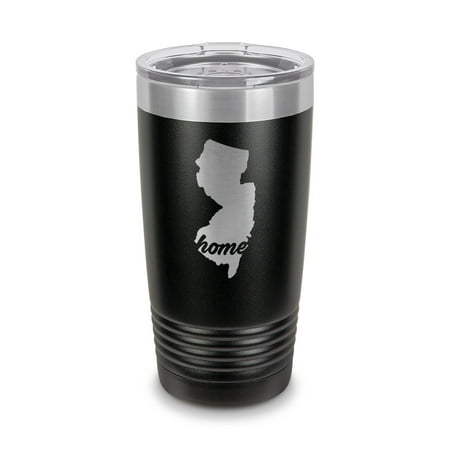 

New Jersey Home Tumbler 20 oz - Laser Engraved w/ Clear Lid - Stainless Steel - Vacuum Insulated - Double Walled - Travel Mug - state shaped nj love - Black