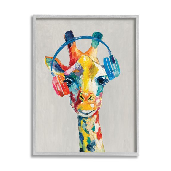 Stupell Industries Giraffe Headphone Listening Music Contemporary Jungle Portrait,24 x 30, Design by Cloverfield & Co.