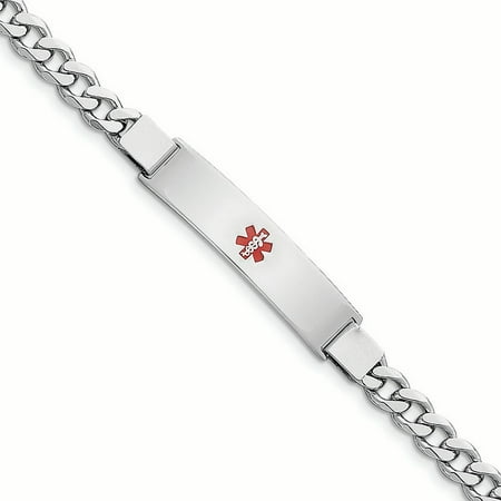 Non Enameled Medical Id Curb - .925 Sterling Silver 7.00MM Red Enamel Medical Alert ID Curb Link Bracelet 7.00 Inches