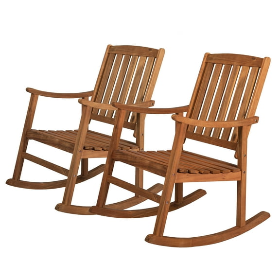 Perry Classic Slat-Back 300-Lbs Support Acacia Wood Patio Outdoor Rocking Chair, Teak (Set of 2)
