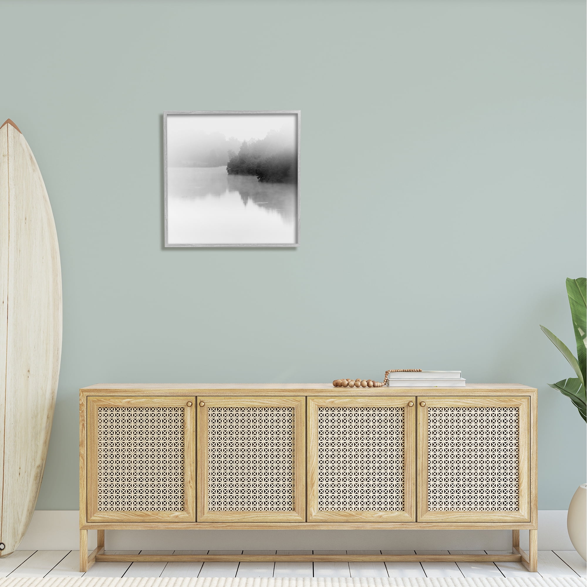 Stupell Foggy Lake Mysterious Reflection Landscape Photography Gray Framed Art Print Wall Art