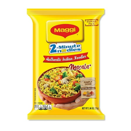 Maggi Masala 2-Minute Noodles India Snack - Largest Pack 2.46 Ounce (Pack of 12)