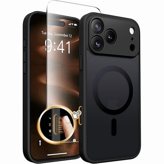 ZHU997 Magnetic for iPhone 17 Pro Case, Upgraded [Full Camera Protection] [Compatible with MagSafe] Protective Translucent Matte Women Girl Phone Case Cover, Black