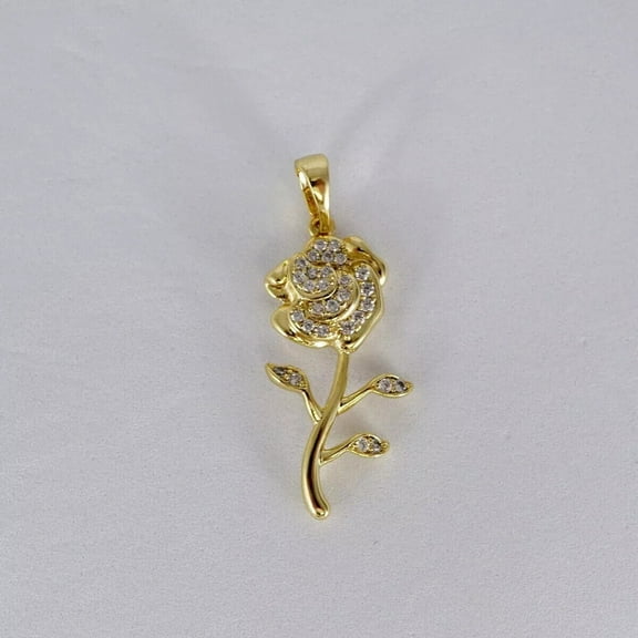 Aishvi Jewels 1Ct Round Cut Real Moissanite Rose Flower Pendant With ''18'' Free Chain 14k Yellow Gold Plated