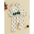 thumbnail image 5 of Baby Toddler Girl Christmas Outfit, 0 3 6 9 12 18 Months Reindeer Print Ruffle Long Sleeve Full Length Romper with Bow Headband 2 Piece Clothing Set, 5 of 9
