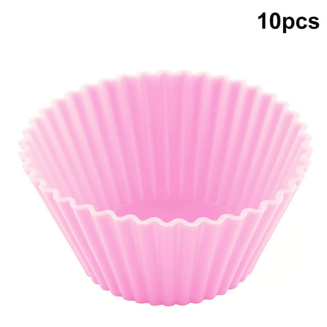 10Pcs Silicone Muffin Cups Cupcake Liners Reusable Cups Silicone Round Cake Cup Non-Stick Baking Mold, Pink