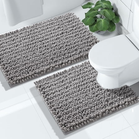 Yimobra Bathroom Rugs Sets 2 Piece, 24"x17" 24"x20", Grey