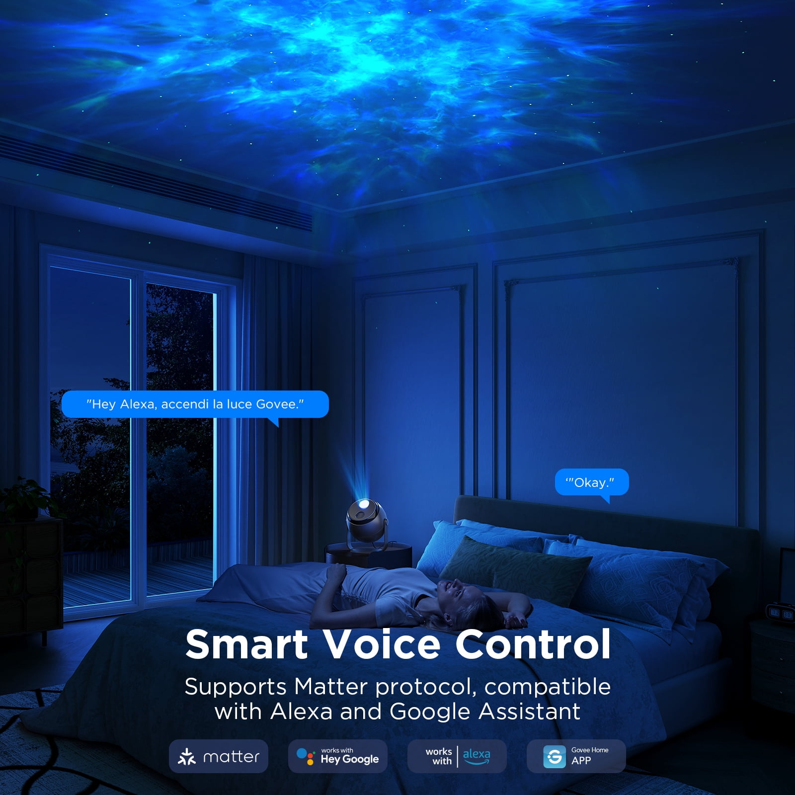Govee Star Light Projector with 3 Aurora Flowing Effects, Works with Matter, Alexa and Google Assistant, 52 Scene Modes, 18 White Noise Options, LED Night Light Projector for Bedroom, Without Plug