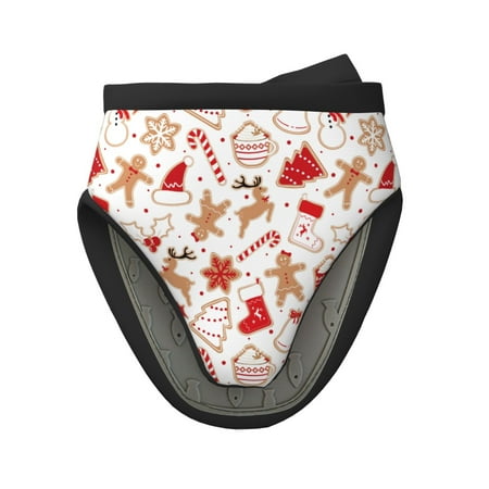 

Pofeuu Gingerbread Holiday Sweets Print Thickened Mini Silicone Oven Mitts Heat Resistant Rubber Oven Mitt Gloves Finger Pinch Grips Pot Holder Silicone Potholder