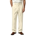 thumbnail image 2 of Fengqque Men's Solid Color Loose Straight-Leg Casual Pleated Dress Pants with Pockets Beige 3XL, 2 of 8
