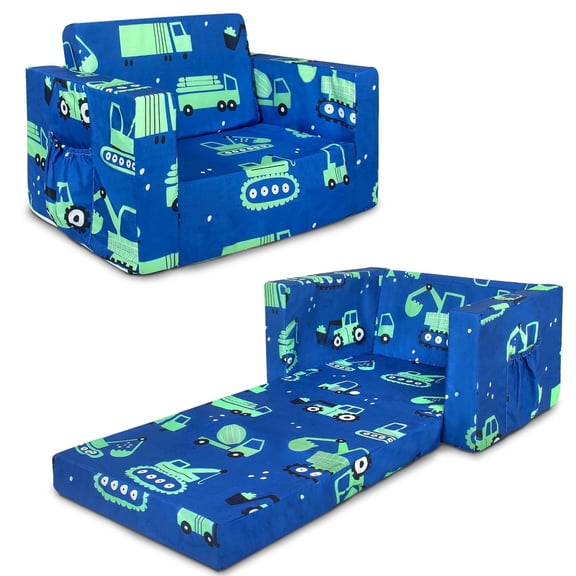 Beavtaens Toddler Sofa, 2-in-1 Cars Flip Open Toddler Couch, with Side Pocket, for Ages 18 Months