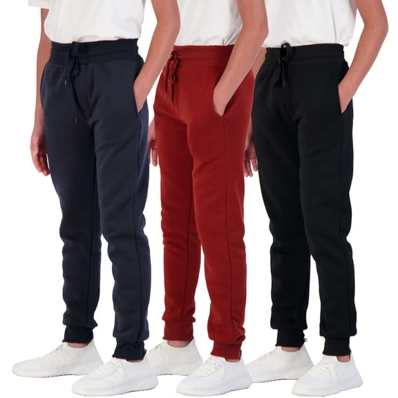 Real Essentials 3 Pack: Boys Cotton Active Fleece Jogger Sweatpants