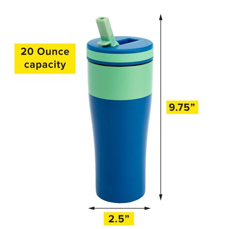 Tasty Double Wall Stainless Steel Insulated Tumbler with Built-In Straw Lid, 20 Ounce, Blue/Green