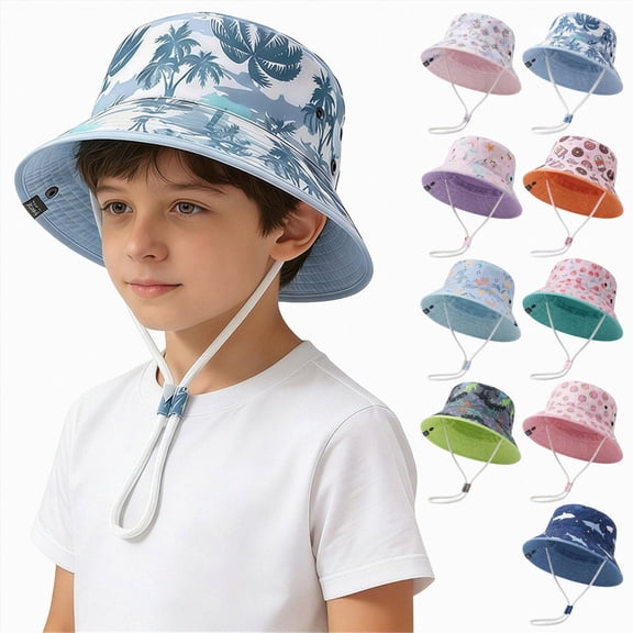 Outdoor Kids Sun Hat UPF 50 Quick Dry Adjustable Bucket Hat Windproof Waterproof Beach Fishing Safari Hat for Boys Girls(Sky Blue,3-8 Years)