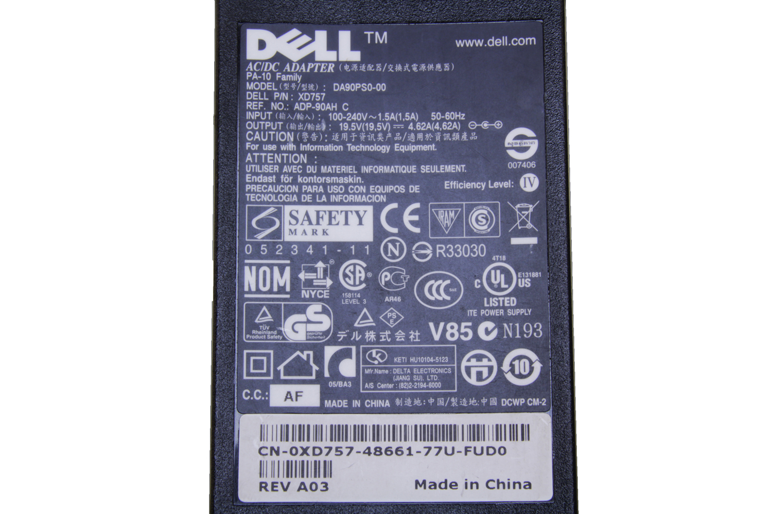 Original Dell 90W AC Charger Power Adapter Cord For Dell Inspiron 9300 9400 E1505 E1705 M411R M421R - image 2 of 5