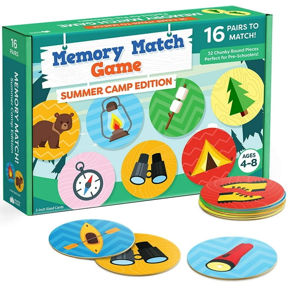 Matching Memory Game for Kids - 32pc Summer Camp Concentration Memory Card Matching Games for Children - Preschool Toddler Memory Games for Kids & Toddlers Ages 3-5, 3, 4, 5 and Up - Boys and Girls