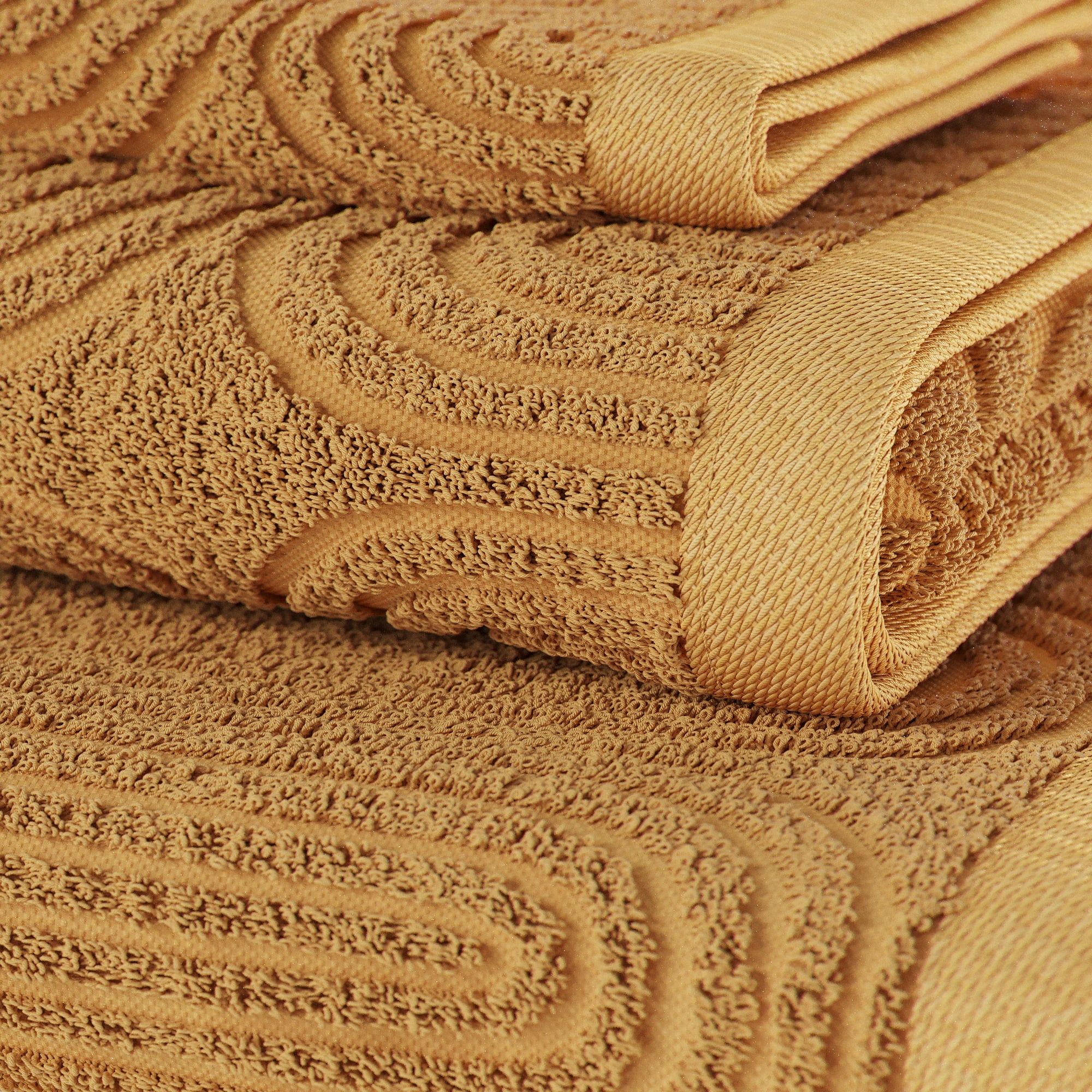 Beautiful by Drew Barrymore 6-Piece Textured Bath Towel Set, Soft 100% Cotton, Amber Yellow