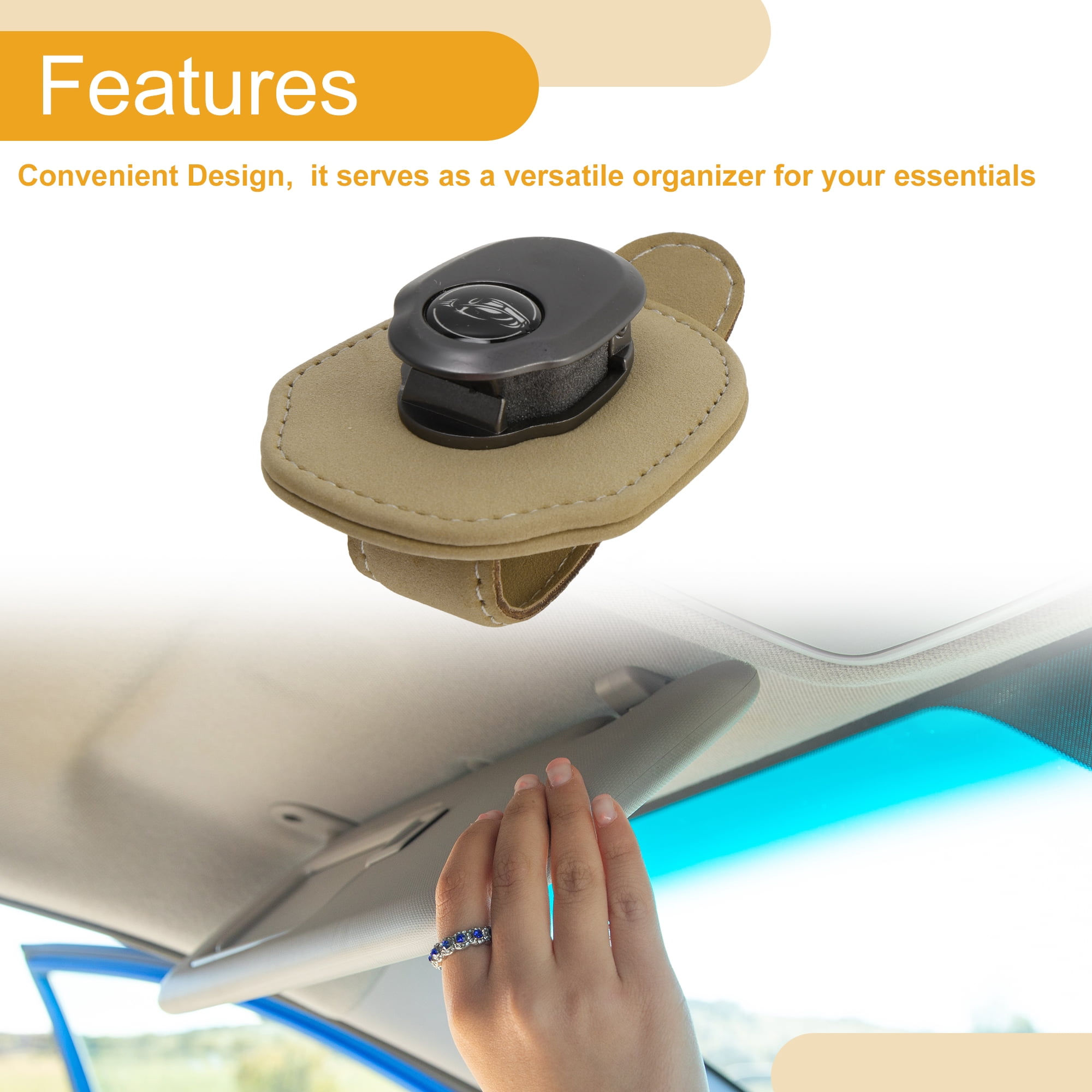 Unique Bargains Car Sunglasses Clip Universal Sun Visor Holder for Car Suede Metal Khaki