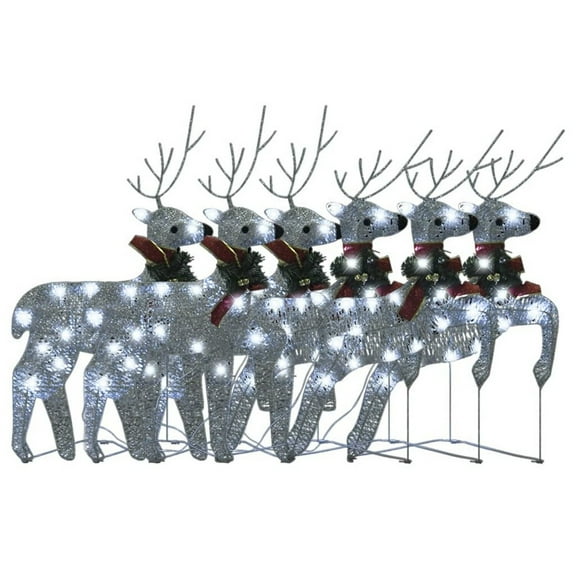 Benjara Outdoor 120 LED Light Christmas Decor Reindeer Set of 6, Silver Metal
