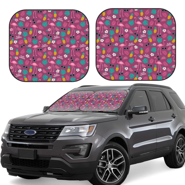 Fotbe Summer Flamingo Juego de 2 Piezas de Parasoles para Parabrisas | Bloqueador Solar para Auto | Accesorios Plegables para Protección Solar Interior-Medium