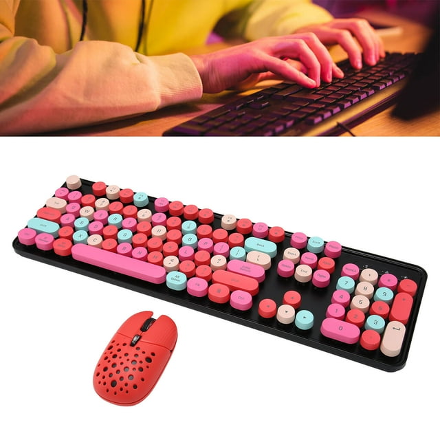 Retro Punk Wireless Keyboard and Mouse Combo, 2.4G USB Keyboard with 3 DPI Adjustable Gaming Mouse Set