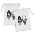 thumbnail image 1 of Skull Fabric Pouch Set of 2, Funny Skull Band Dead Street Gangs with Bandanna Hood Rapper Style Grunge Print, Small Drawstring Bag for Toiletries Masks and Favors, 9" x 6", Black White, by Ambesonne, 1 of 2