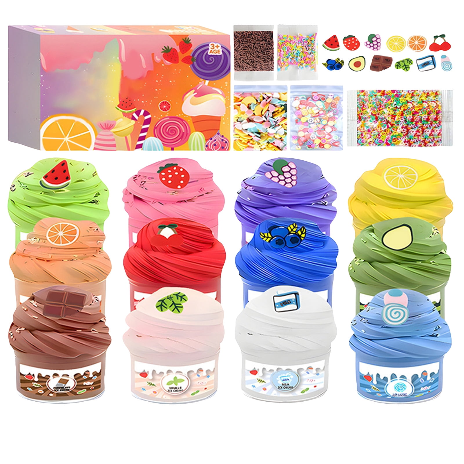 12-Pack Slime Kit with 12 Vibrant Colors in Reusable Plastic Containers, Non-Toxic Butter Slime for kidds Sensory Play and Stress Relief